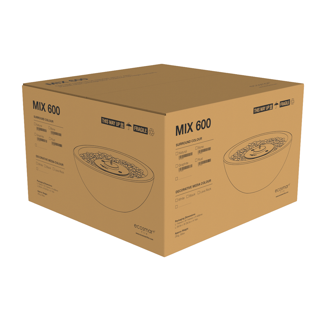 Verpakking EcoSmart Fire - Mix 600 beton haard in de doos