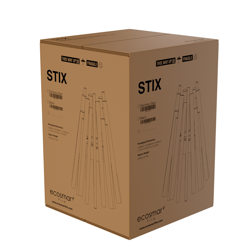 Verpakking EcoSmart Fire - Stix RVS haard in de doos